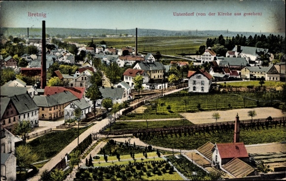Postcard Bretnig Großröhrsdorf in Sachsen, Unterdorf seen from the church