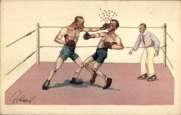 Künstler Ak Schönpflug, F., Boxkampf, Boxer, Angriff, Boxkämpfer