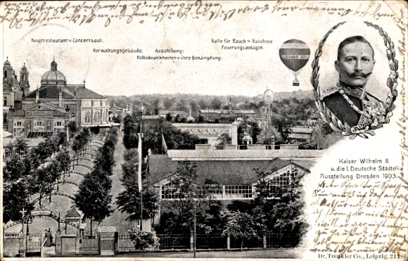 Ak Dresden, Ausstellung 1903, Kaiser Wilhelm II., Hauptrestaurant, Ballon