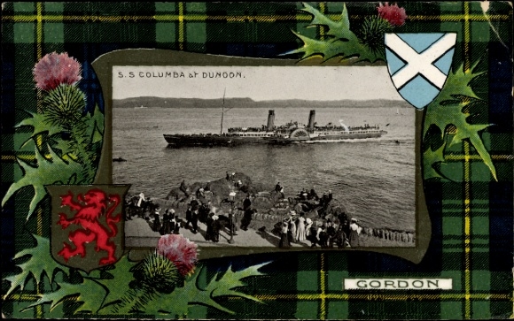 Passepartout Postcard Dunoon Scotland, SS Columbia, Tartan, Gordon