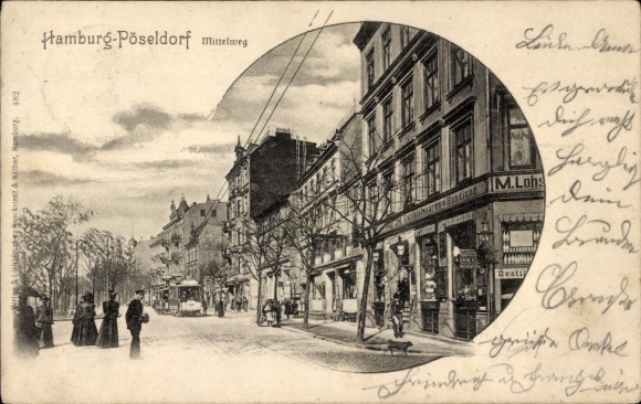 Postcard Hamburg Eimsbüttel Rotherbaum Pöseldorf, Mittelweg, tram