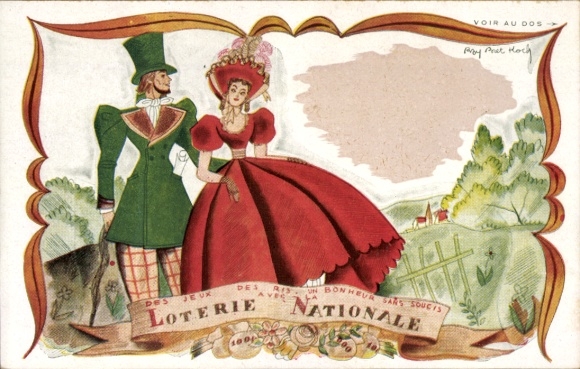 Passepartout artist Postcard lottery, advertising, lovers