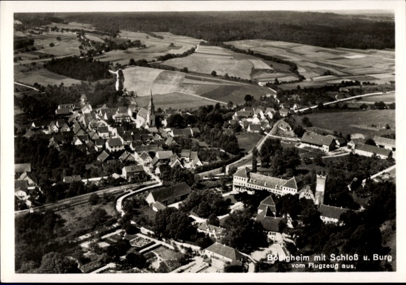 Ak Bödigheim Buchen in het Odenwald Baden, luchtfoto van het kasteel, landelijk landschap