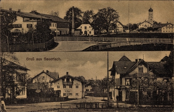 PC Sauerlach in Oberbayern, street sections, view of the station restaurant