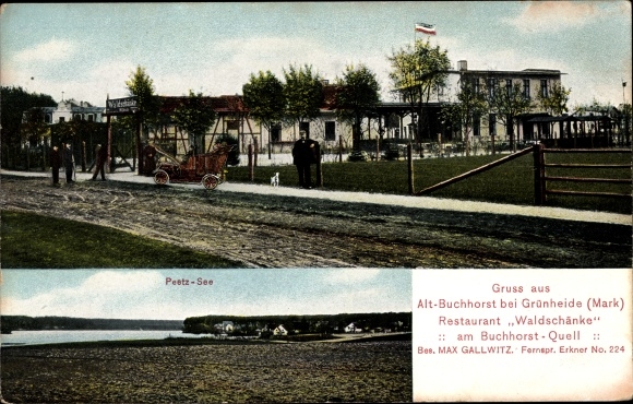 Ak Alt Buchhorst Grünheide in der Mark, Partie im Ort, Waldschänke, Peetzsee