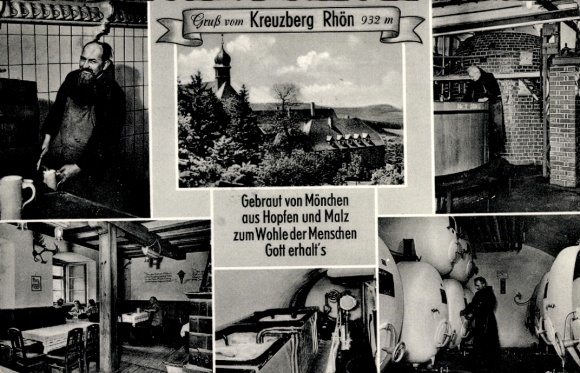 Postcard Bischofsheim an der Rhön, Kreuzberg, monastery, beer brewery