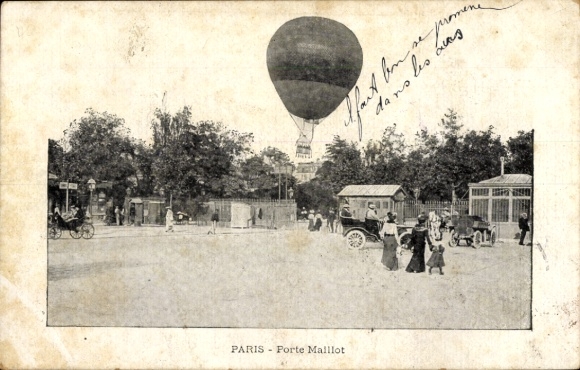 Ansichtkaart Parijs XVII., vliegveld Porte Maillot, ballon