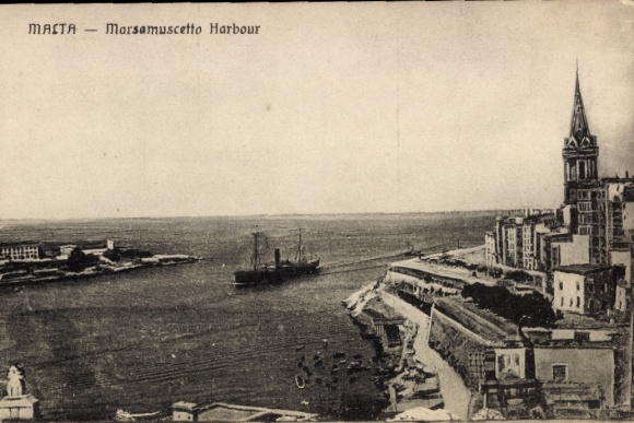 Postcard Valletta Malta, Marsamxett Harbour, Marsamuscetto, harbor, ship
