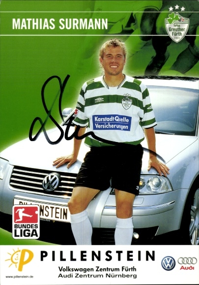 Autograph card footballer Mathias Surmann, SpVgg Greuther Fürth, autograph