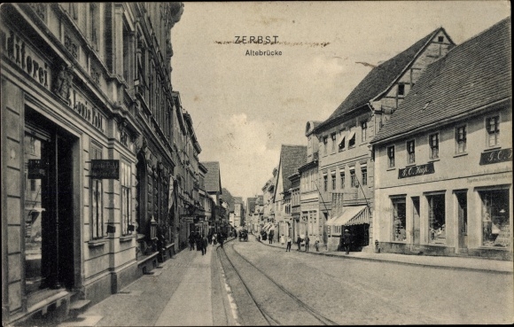 Postcard Zerbst in Anhalt, Altebrücke, confectionery Louis Pohl, business Hugk