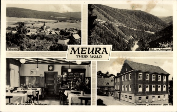 Postcard Meura Thuringian Forest, Panorama, Schlagetal, Inn Meurastein