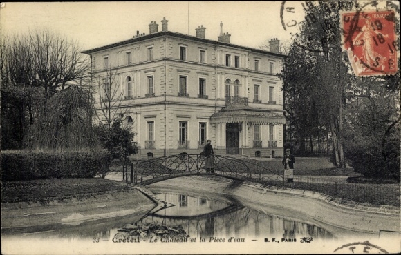 Postcard Créteil Val de Marne, historic building, bridge, garden, water area