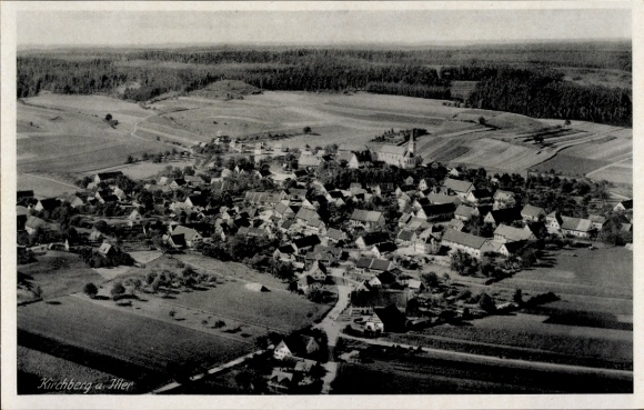 Postcard Kirchberg in Sachsen, aerial photograph of Kirchberg a. Aller, rural surroundings, view of houses