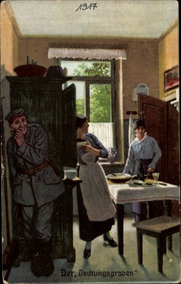 Artist Postcard The Cover Trench, Always an Expert, Military Terms, Soldier Hides