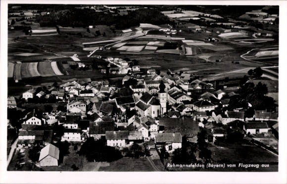 Postcard Ruhmannsfelden in the Bavarian Forest, aerial photograph