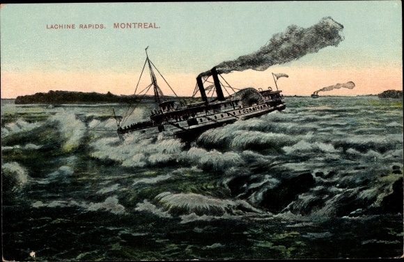 Postcard Montreal Québec Canada, Lachine Rapids, Steamers, Rapids