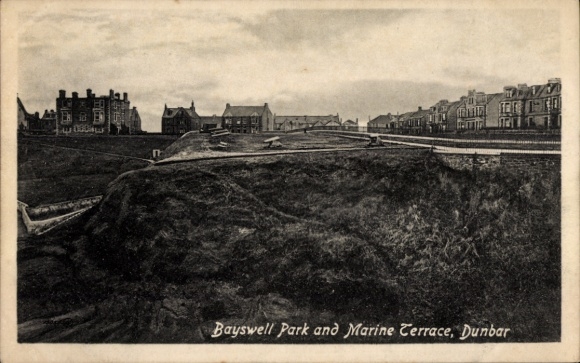 Postcard Dunbar Scotland, Bayswell Park, Marine Terrace, building, landscape