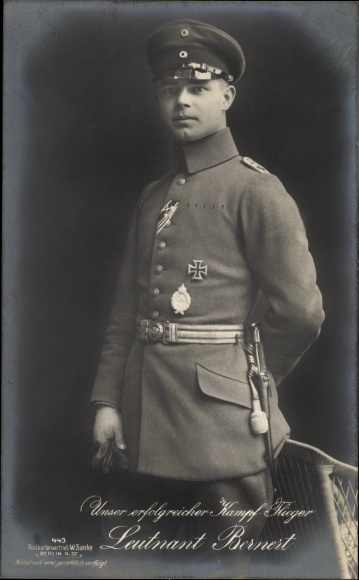 PC German fighter pilot, Lieutenant Otto Bernert, standing portrait, medal