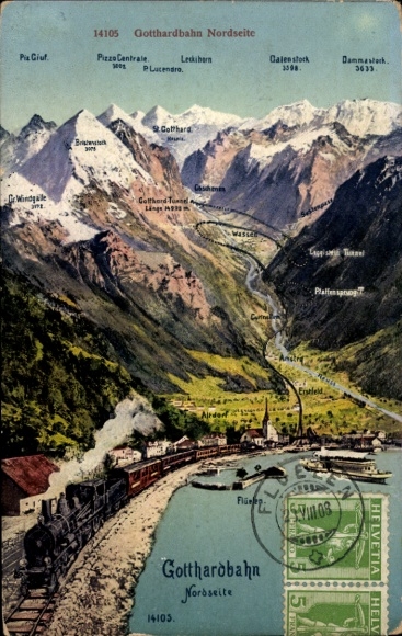 Postcard Switzerland, Gotthard Railway, north side