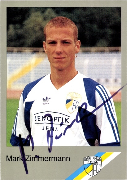 Handtekeningkaart voetballer Mark Zimmermann, FC Carl Zeiss Jena, handtekening