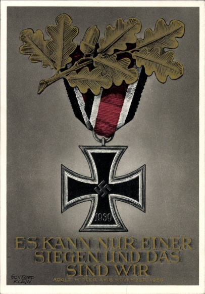 Postal stationery artist Postcard Klein, G., Only one can win and that is us, quote from Adolf Hitler