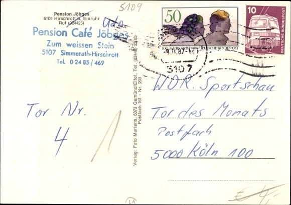 Ak Hirschrott Simmerath in der Eifel, Pension Cafe Jöbges, Zum weissen Stein
