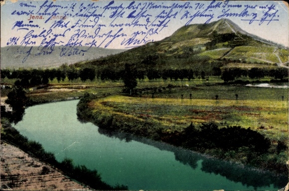 Ak Jena in Thüringen, Berglandschaft, Fluss, Bäume,  aus Jena