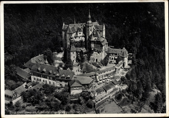 PC Lauenstein Ludwigsstadt, view of the castle with car hotel, aerial photo