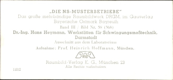 Stereo room image photo &quot;The NS model companies&quot; III 58, 368 Ing. Hans Heymann, vibration measurement technology
