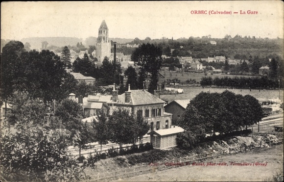Postcard Orbec Calvados, The Station