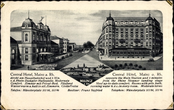 Ak Mainz am Rhein, Central Hotel, Bahnhof