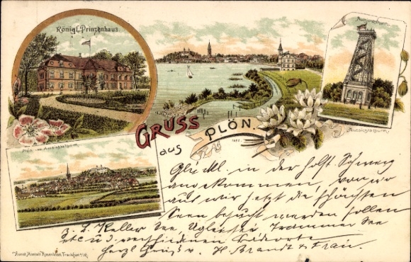 Litho Plön in Schleswig Holstein, Prinzenhaus, Aussichtsturm, Panoramablick auf die Stadt