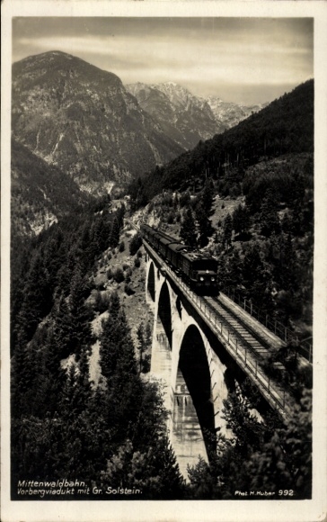 Postcard Upper Bavaria, Mittenwald Railway, Vorberg Viaduct, Großer Solstein