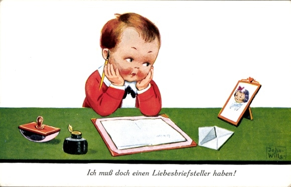 Artist Postcard Wills, John, Boy Writing a Love Letter