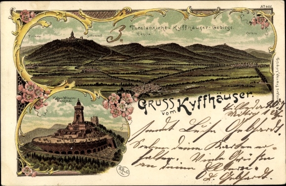 Litho Steinthaleben Kyffhäuserland in Thüringen, Kyffhäuser, Kaiser Wilhelm Denkmal, Panorama