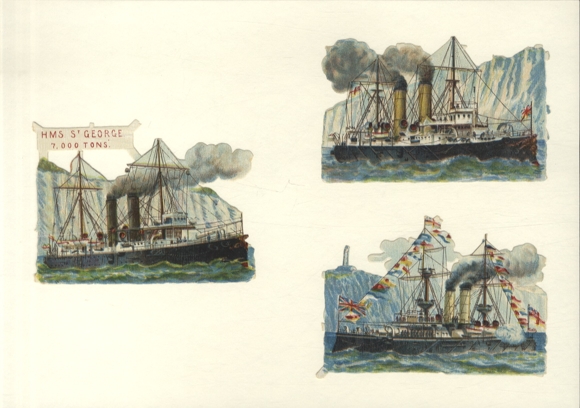3 parowce / żaglowce waflowe „HMS St. George”, każdy o wymiarach ok. 8,5 x 11,5 cm