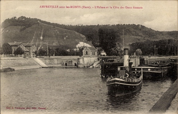 CPA Amfreville sous les Monts Eure, Ecluse et la Côte des Deux Amants