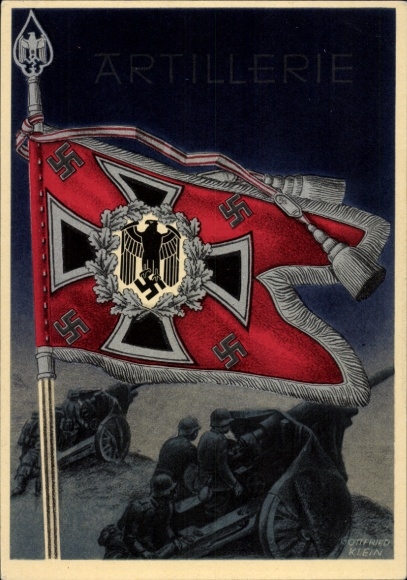Artist Postcard Klein, Gottfried, Victorious Flags and Standards of the German Wehrmacht, Artillery