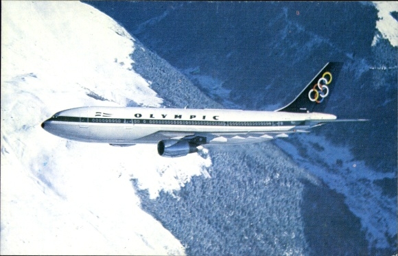 Postcard Greek passenger aircraft, Airbus A300, Olympic Airways