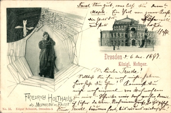 Ak Dresden Old Town, Royal Court Opera, operazanger Friedrich Holthaus als Mephisto in Faust