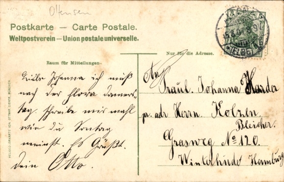 Postcard Hamburg Altona Flottbek, Devil's Bridge, Flottbecker Chaussee, Villa Street, horses, lanterns