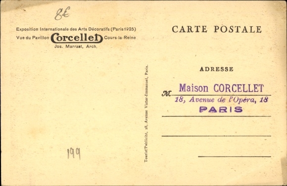 Postcard Paris, Exhibition of Decorative Arts 1925, Corcelles Pavilion
