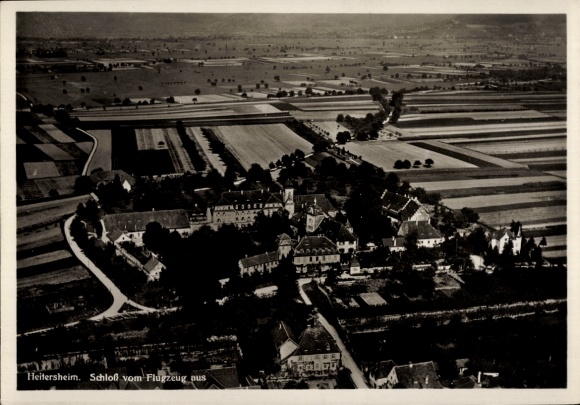 Postcard Heitersheim in the Black Forest, aerial view of castle, fields