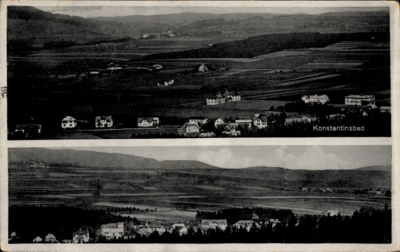 Ak Konstantinovy Lázně Konstantinsbad Region Pilsen, Panorama von  hügelige Landschaft, Villen...