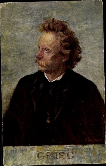 Kunstenaar Ak Eichhorn, componist en pianist Edvard Grieg, portret