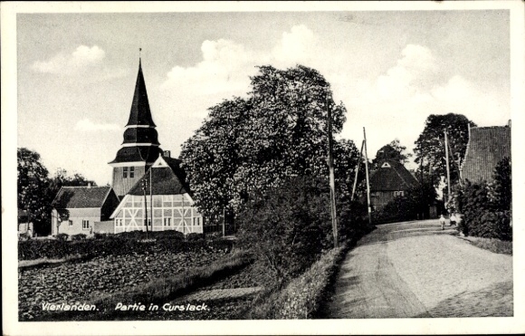 Ansichtkaart Hamburg Bergedorf Curslack, straat, kerk