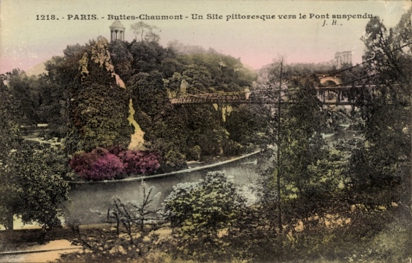 Ansichtkaart Parijs XIX Buttes Chaumont, hangbrug