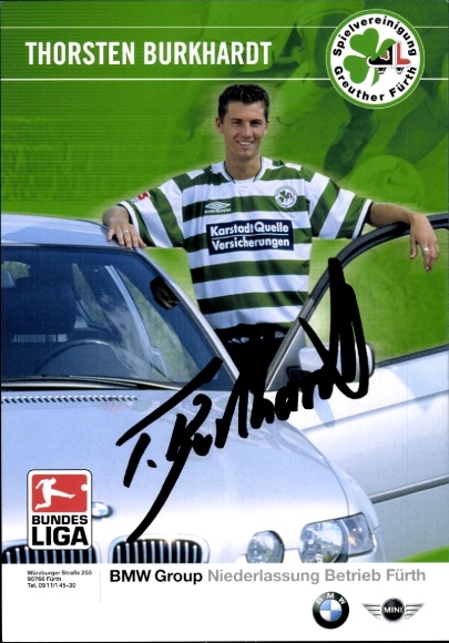 Autograph card footballer Thorsten Burkhardt, SpVgg Greuther Fürth, autograph