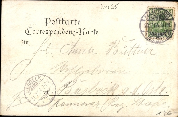Postcard spot in the district of Harburg, Petrikirche, state church, post office, street section