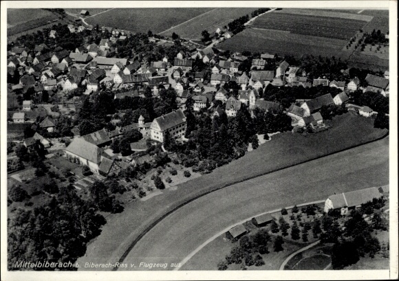 Postcard Mittelbiberach in Upper Swabia, aerial photograph